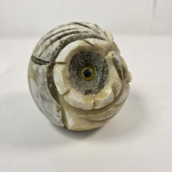 Vintage Genuine Alabaster Marble Owl Head Hand Carved Made in Italy Paperweight - Picture 8 of 11